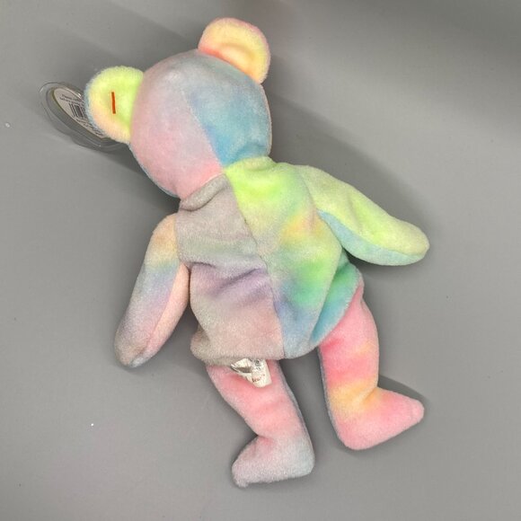 Ty Beanie Babies 1999 Pastel Colors Tie Dye Happy Birthday Bear - Picture 4 of 9